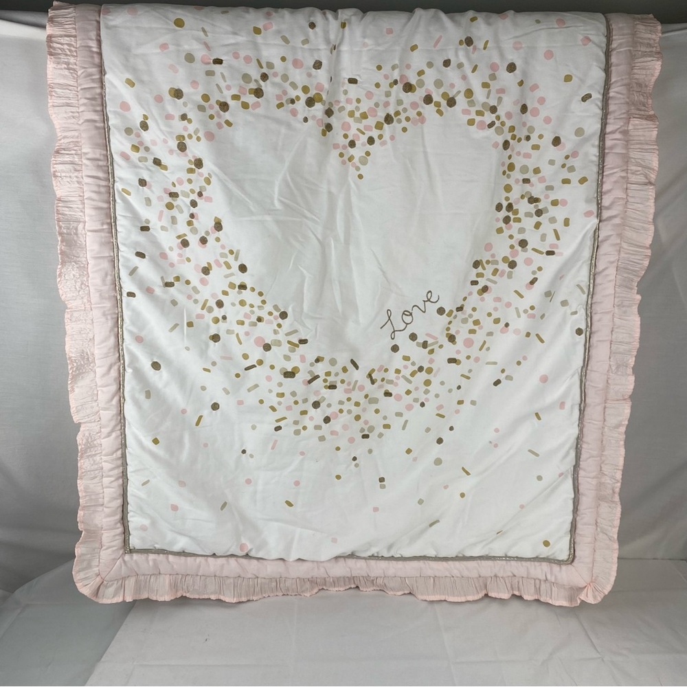 Lambs & Ivy Baby Blanket Pink Gold Confetti Heart Ruffle Trim 2016